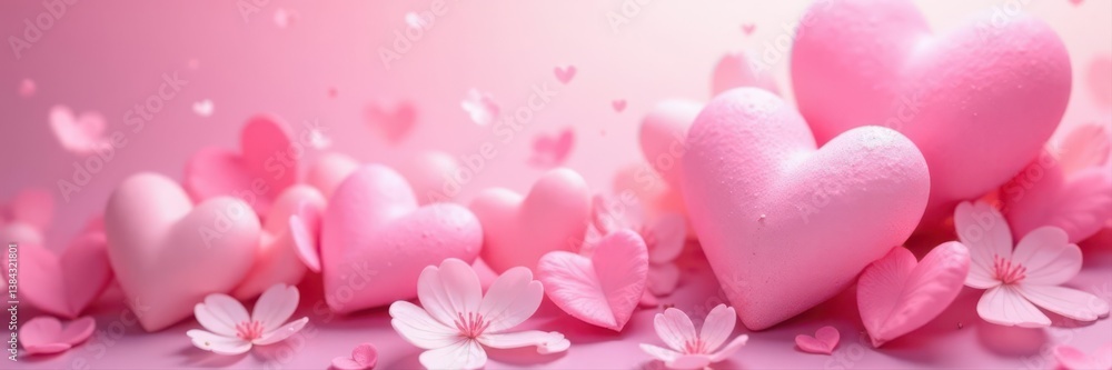 Obraz premium Soft pink hearts, abstract spring bloom texture, light, spring, holiday