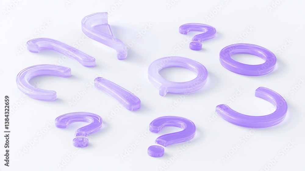 Lavender question marks scattered on white background