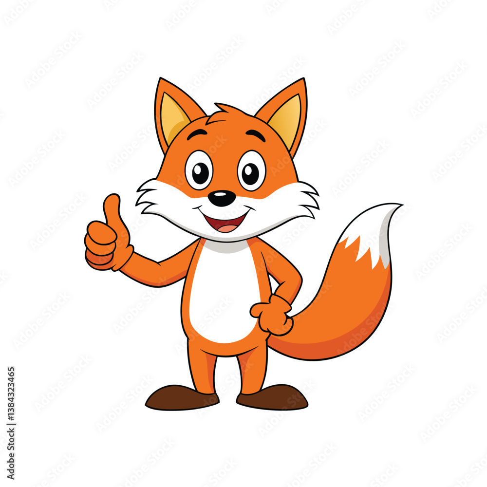 Fototapeta premium Cute funny, smiling Fox character giving a thumbs up vector illustration