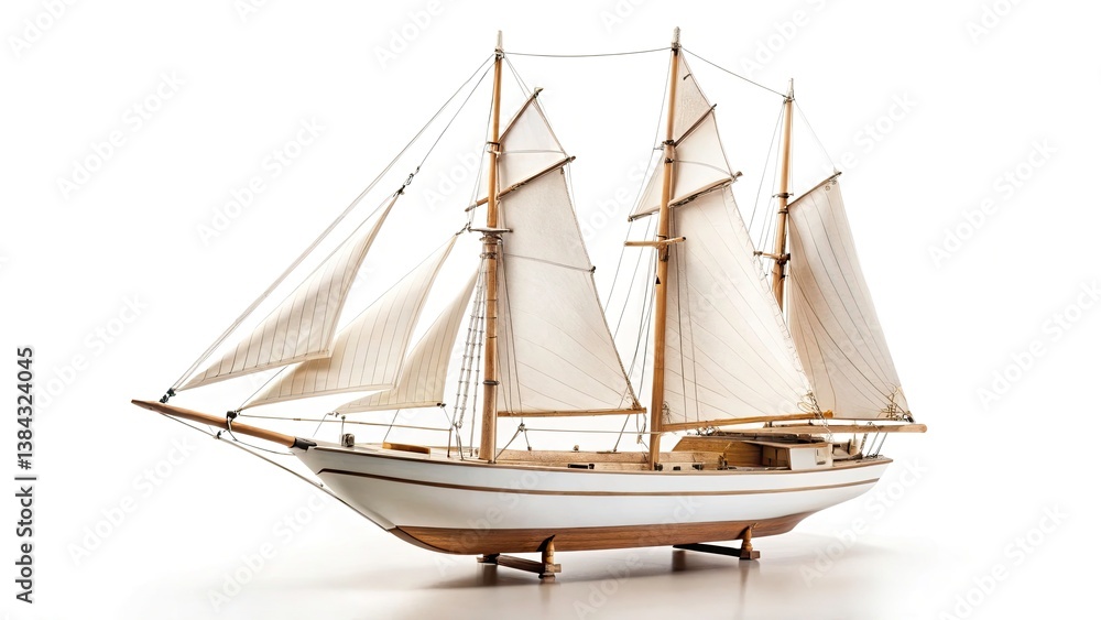 Obraz premium Low Light Sailboat Photography: Dramatic Nighttime Image of a White-Sailed Model Yacht
