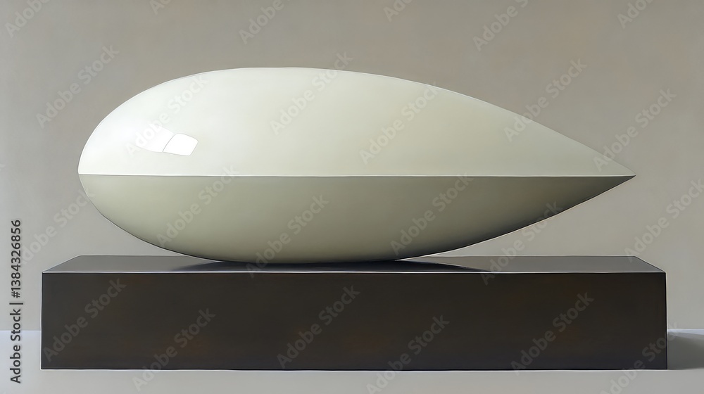 Smooth white teardrop shape on black pedestal Smooth white teardrop shape on black pedestal