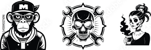 Edgy Skull and Monkey Illustration – Dark Art, Tattoo, Streetwear Design