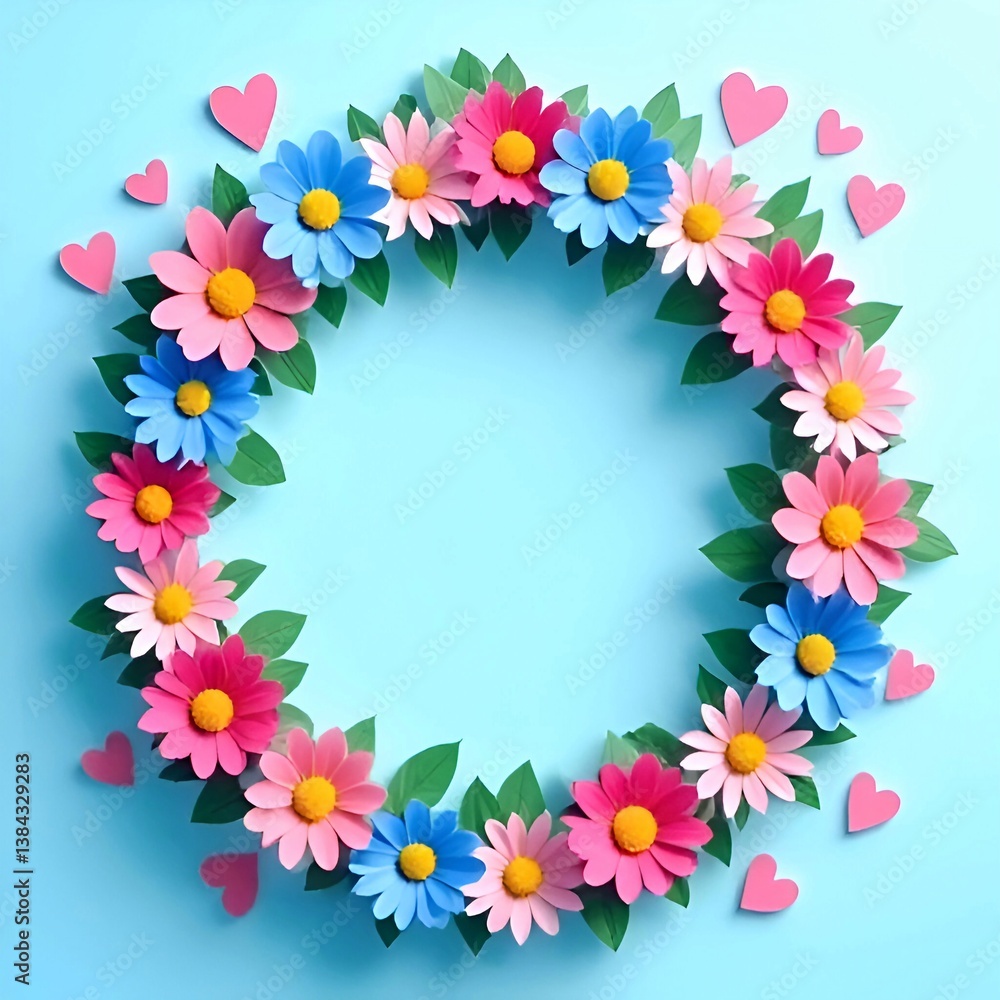 frame of flowers Cheerful Floral Design with Hearts. frame of flowers Cheerful Floral Design with Hearts.