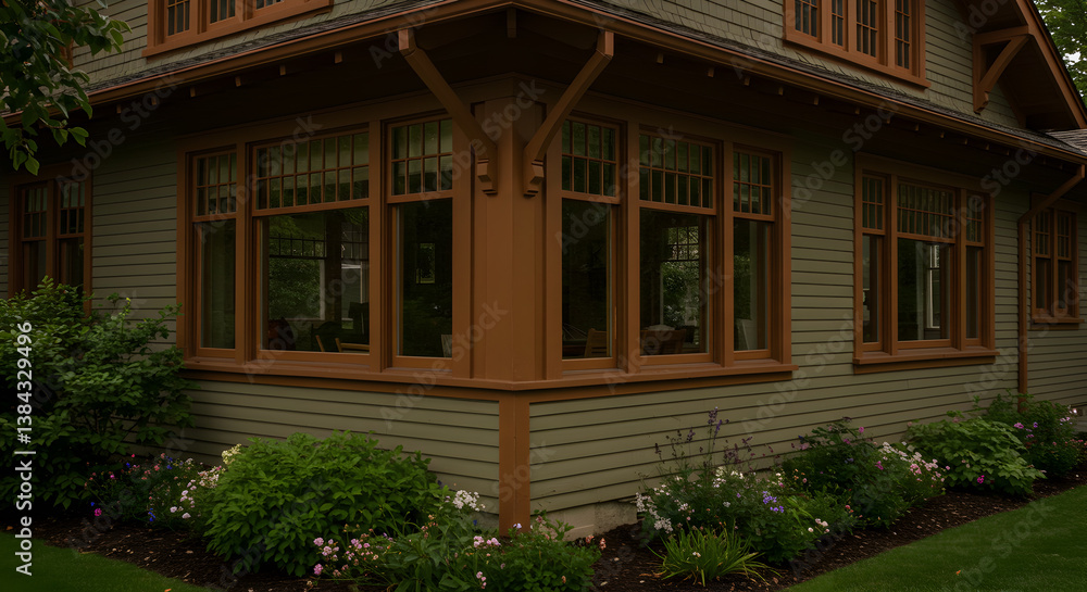 Craftsman Bungalow Exterior Detail With Custom Windows and Landscape Design Craftsman Bungalow Exterior Detail With Custom Windows and Landscape Design