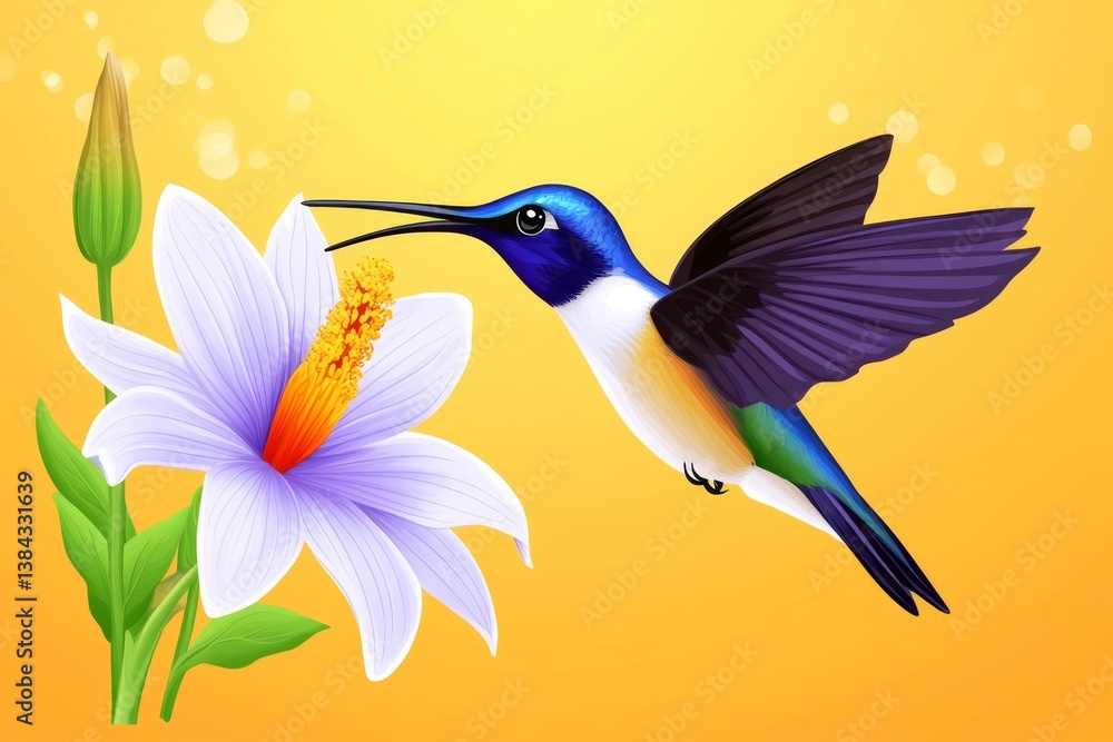 Obraz premium A minimalistic icon of a hummingbird hovering near a flower