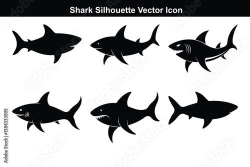 Vector set of black and white animal shark illustration.