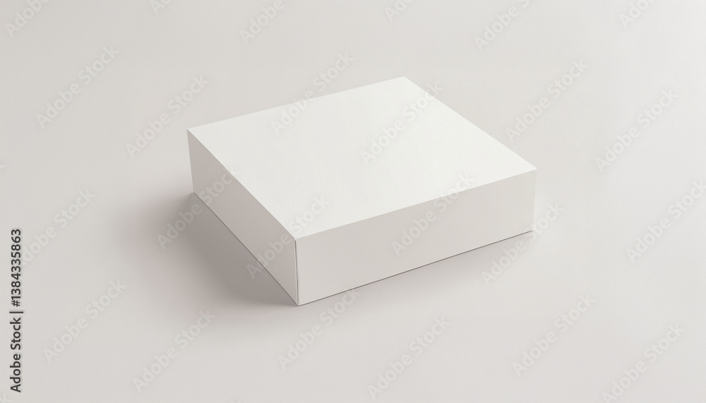 Image shows a plain white square cardboard box on a light gray background suitable for product mockups or design templates. Image shows a plain white square cardboard box on a light gray background suitable for product mockups or design templates.