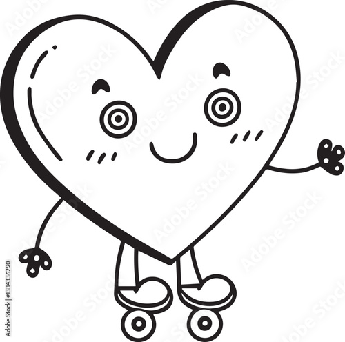 black heart with a heart cartoon vector, love cartoon vector illustration, love silhouette vector black and white