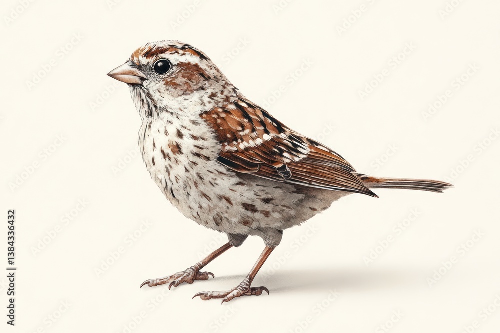 Fototapeta premium Small bird, white background, wildlife, nature photography, for website or book illustration