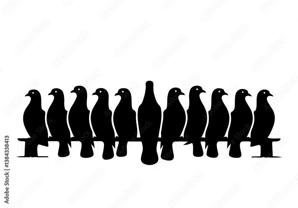 Obraz premium Birds Silhouette Hand Drawn Illustration Black and White Vector Isolated