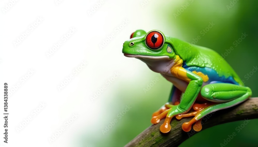 Naklejka premium Green tree frog perched on white, vibrant colors, frog, animal, eyes