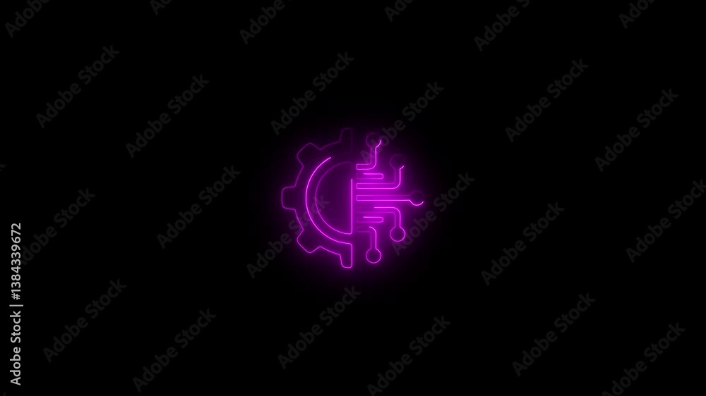 Glowing neon line technology icon animation.Animated line half cogwheel with digital data streaming.Artificial intelligence.Loop HD video with alpha channel,transparent background. Glowing neon line technology icon animation.Animated line half cogwheel with digital data streaming.Artificial intelligence.Loop HD video with alpha channel,transparent background.