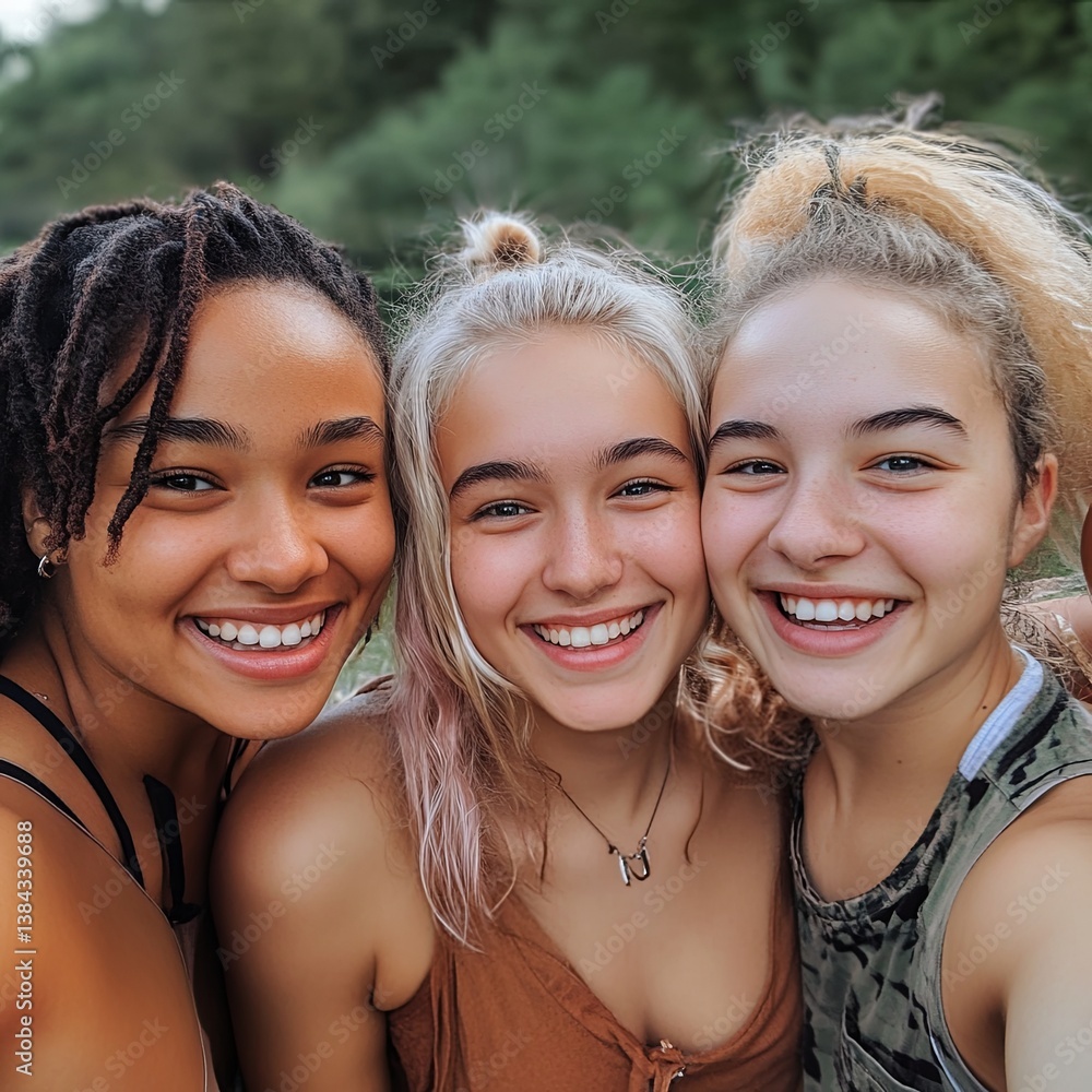 Vertical selfie young excited friends looking at camera happy. Smiling Group of people having fun together outdoors. Crazy community of college students. Modern lifestyle of multicultural people. Vertical selfie young excited friends looking at camera happy. Smiling Group of people having fun together outdoors. Crazy community of college students. Modern lifestyle of multicultural people.
