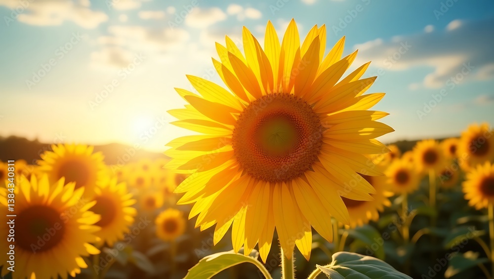 Naklejka premium Radiant Sunflower Bathed in Golden Sunlight