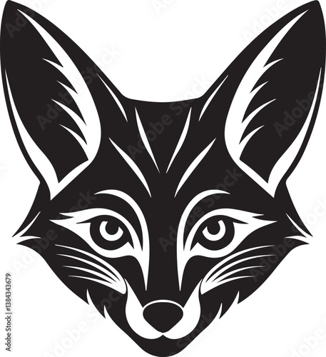 fennec fox head clipart, fennec fox head silhouette vector illustration, fennec fox head logo silhouette vector black and white