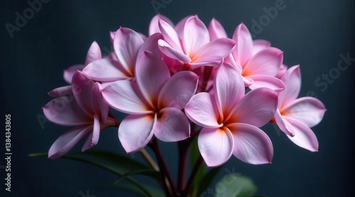 A cluster of delicate pink blossoms, showcasing their intricate details against a muted background, creating a serene and elegant floral composition.