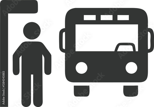 Minimalist Bus Stop Design With Passenger Icon in Dark Gray on Transparent