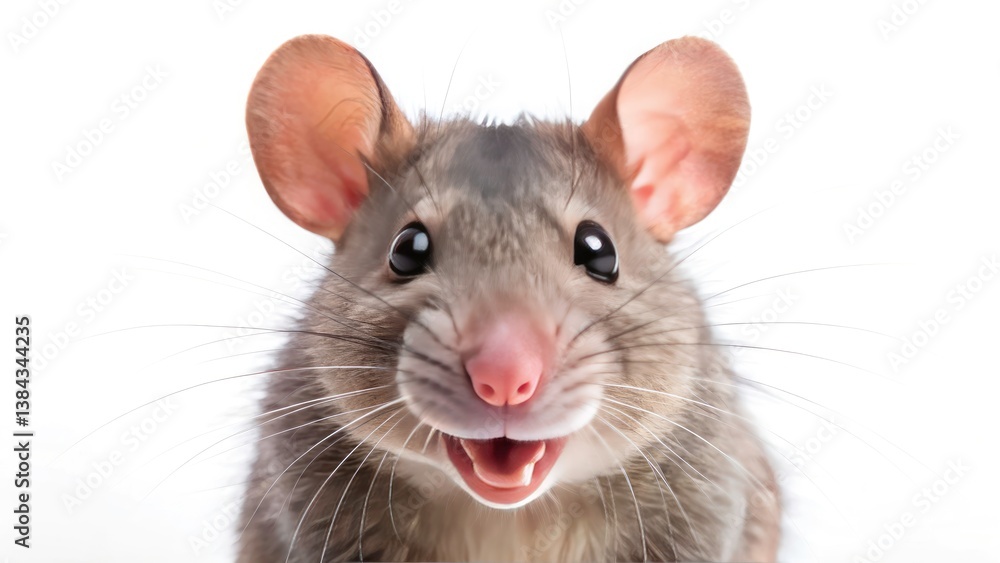 Happy Rat Mouse Portrait, White Background, Cute Rodent Photography, Studio Shot Happy Rat Mouse Portrait, White Background, Cute Rodent Photography, Studio Shot