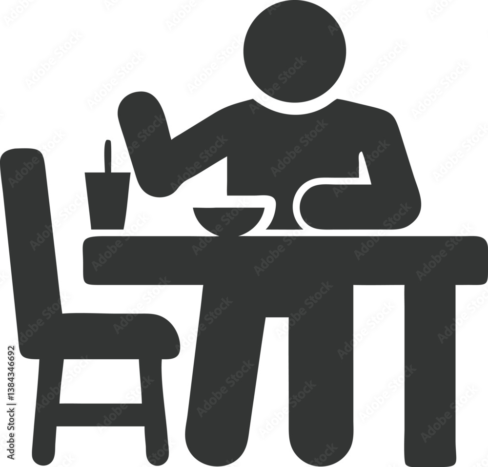 Pictogram of Individual Dining at Table with Cup in Gray on Transparent BG Pictogram of Individual Dining at Table with Cup in Gray on Transparent BG