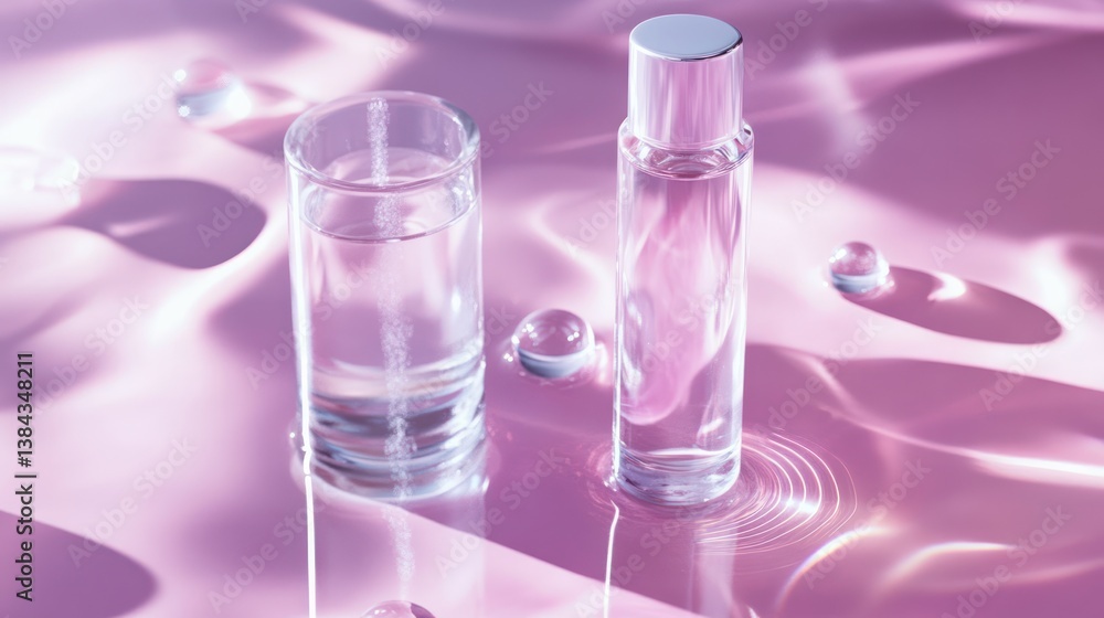 Pink liquid, perfume, glass, water, ad Pink liquid, perfume, glass, water, ad