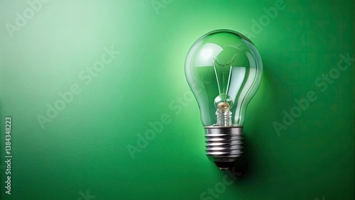 Macro Photography Light Bulb Green Background - Closeup Detail, Illuminated Filament, Glass, Energy, Nature, Green, Studio Shot