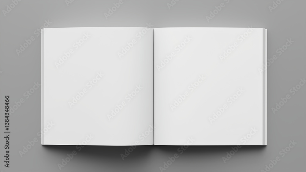 square blank open photo book with blank pages isolated on grey background, 3d render square blank open photo book with blank pages isolated on grey background, 3d render