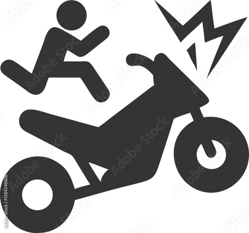 Running Man Icon, Motorcycle, Lightning, Silhouette on Transparent Background
