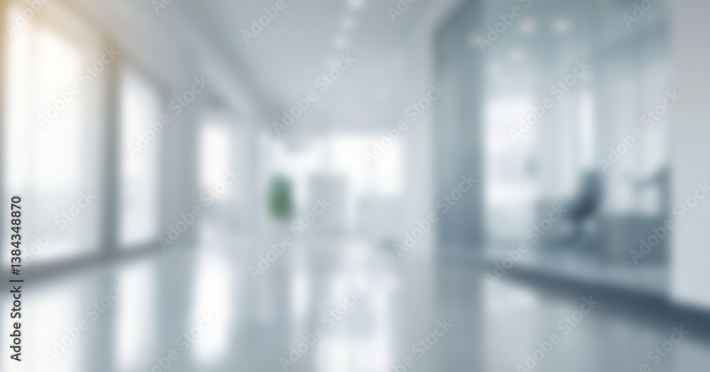 Blurred office interior with light reflecting on the floor and windows. Premium Abstract blurred background with light and soft colors. Blurred office interior with light reflecting on the floor and windows. Premium Abstract blurred background with light and soft colors.