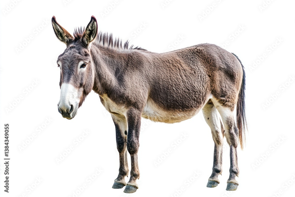 Obraz premium Donkey standing, field background, farm animal, livestock image
