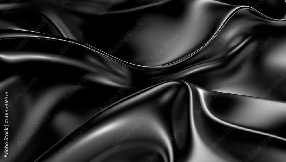 Deep black fabric drapes. Detailed, luxurious folds and curves Deep black fabric drapes. Detailed, luxurious folds and curves