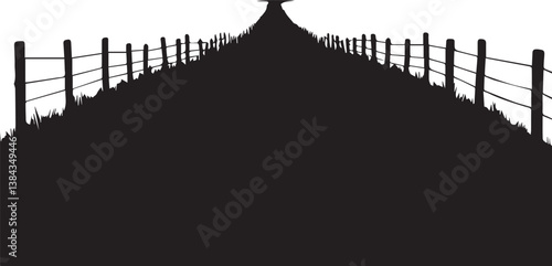 Fotografie Silhouette of a straight rural road with fence posts along the sides vector silh