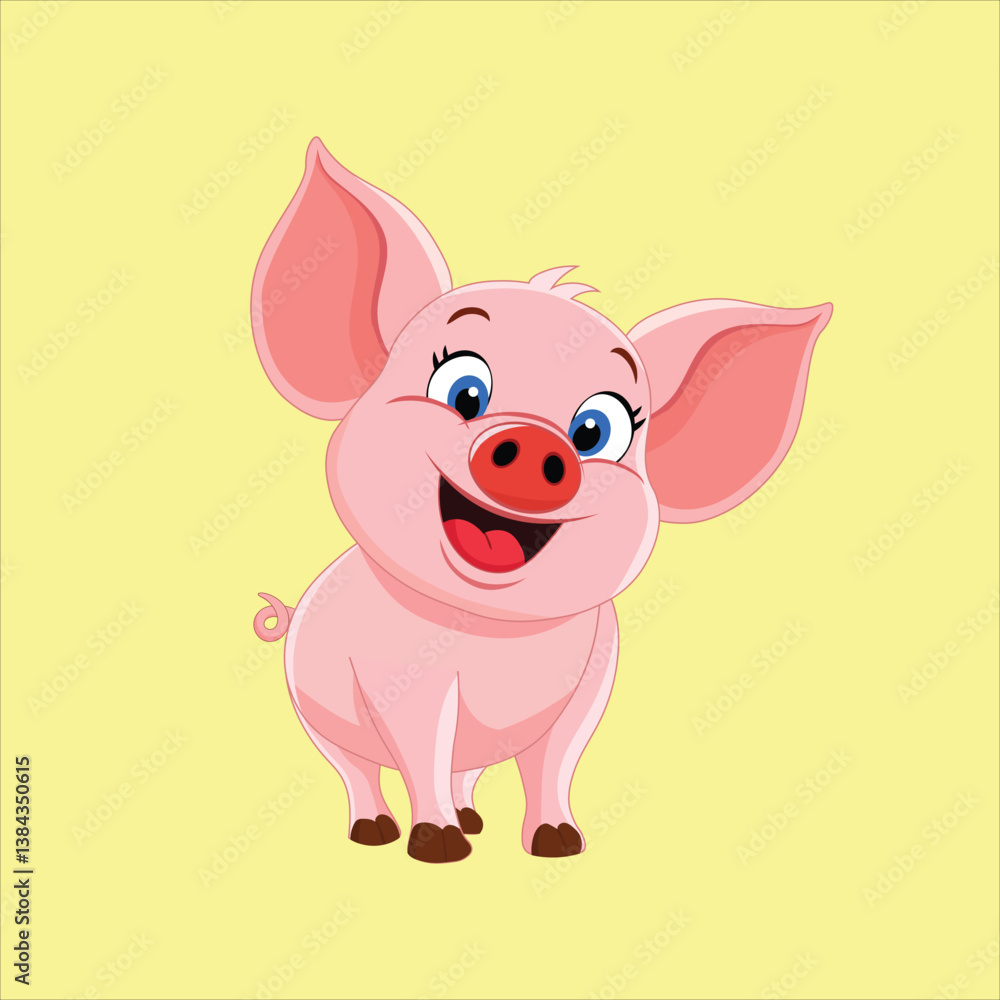 Adorable baby pig vector in a cute pose with a happy smile. Ideal for piggy bank, farm animal, and finance themes. Pink, isolated, flat-style illustration for playful designs. Adorable baby pig vector in a cute pose with a happy smile. Ideal for piggy bank, farm animal, and finance themes. Pink, isolated, flat-style illustration for playful designs.