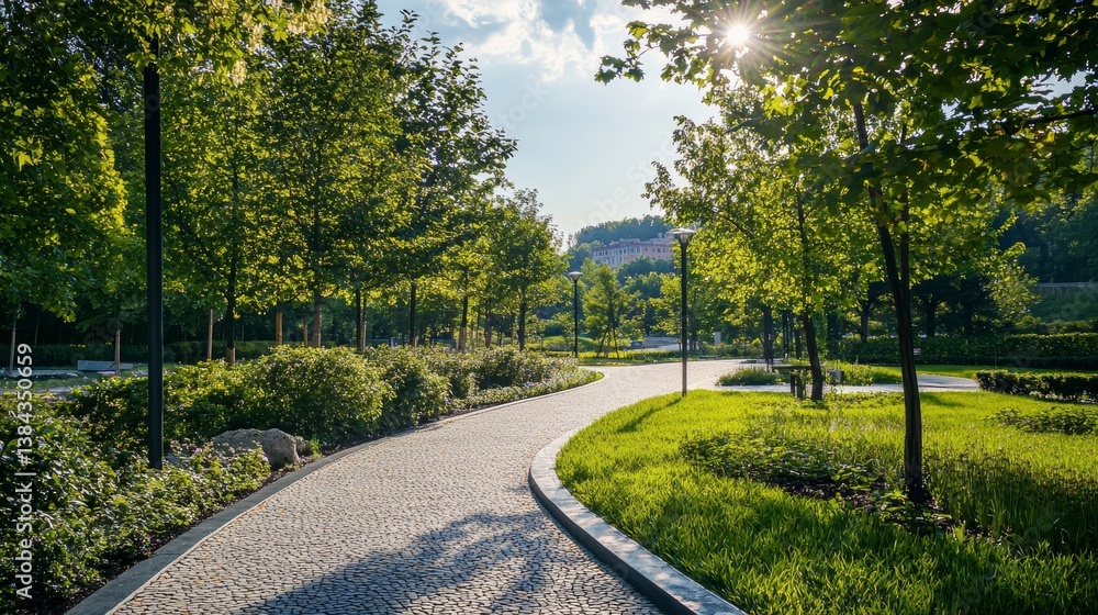 Obraz premium Serene Park Pathway: A Summer's Day Stroll