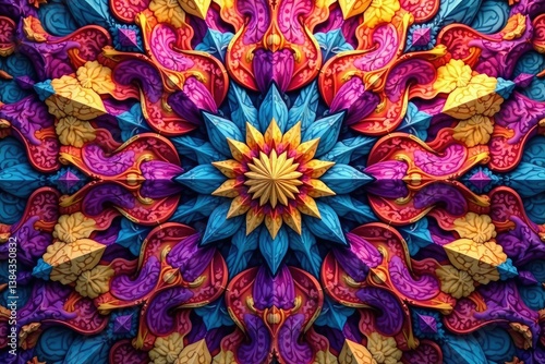 Intricate tessellation of geometric shapes in vibrant hues, vibrant, vector, colorful