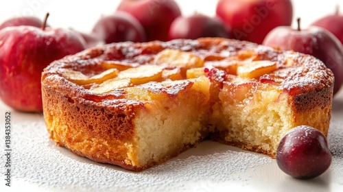 photo a Sunken Apple Cake isolated on white background,Transparent background, clear border, for easy background separation