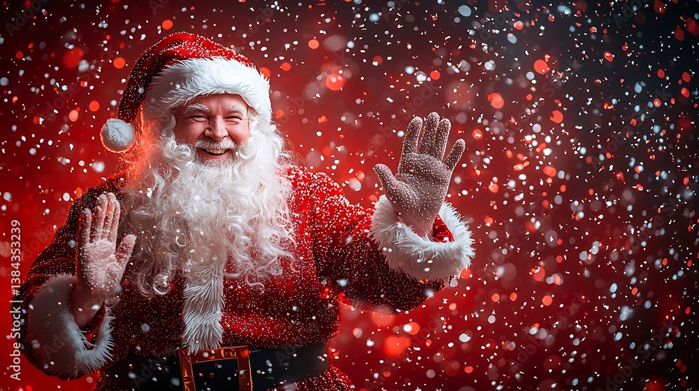 Jolly Santa Claus Waving in Festive Snow Jolly Santa Claus Waving in Festive Snow