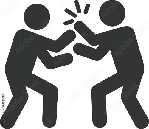 Stick Figure Conflict Two Figures Dueling in an Animated Aggression Silhouette, White Background
