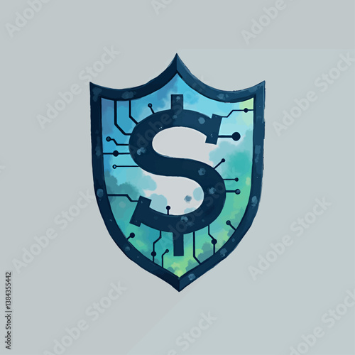 Dollar Sign Shield with Circuitry and Cloud Background