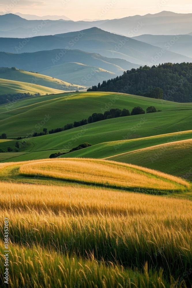grassy hills and rolling hills in the distance with a few trees grassy hills and rolling hills in the distance with a few trees
