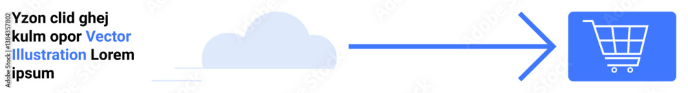 Cloud graphic with blue arrow pointing to shopping cart icon representing e-commerce flow. Ideal for online shopping, retail, delivery, purchases, sales, marketing, simple landing page Cloud graphic with blue arrow pointing to shopping cart icon representing e-commerce flow. Ideal for online shopping, retail, delivery, purchases, sales, marketing, simple landing page