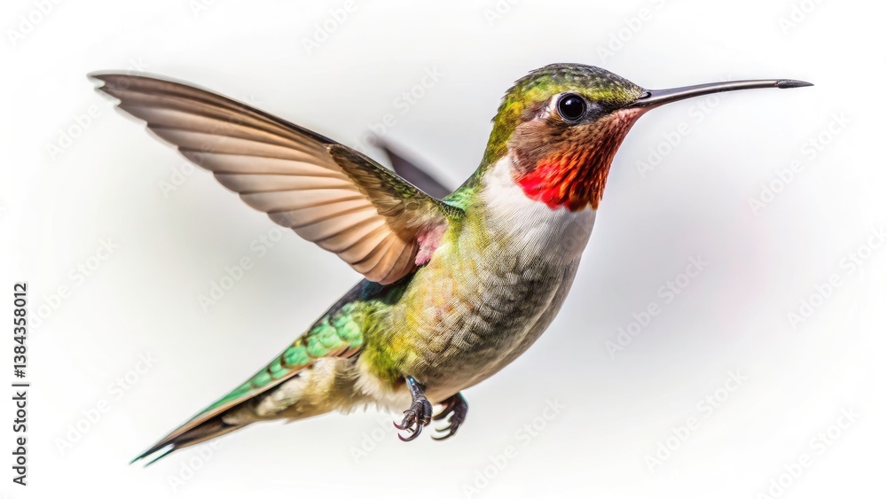 Fototapeta premium Minimalist Hummingbird Photography: Mid-Air Hover, Bird in Flight, Nature Close-up, Wildlife Image