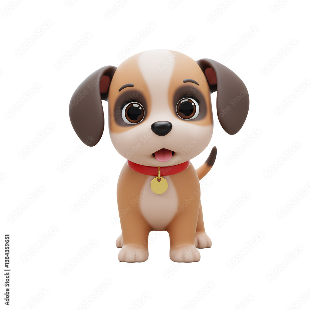 Adorable 3D Rendered Puppy with Red Collar and Gold Tag Awaiting a Loving Home Adorable 3D Rendered Puppy with Red Collar and Gold Tag Awaiting a Loving Home