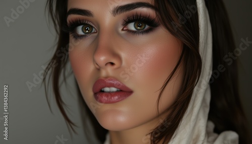 Wallpaper Mural Close-up Portrait of a Beautiful Woman with Soft Makeup and Stylish Headscarf in Natural Light Torontodigital.ca