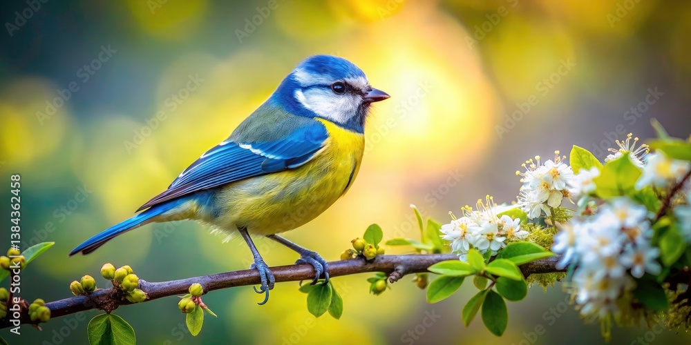 Obraz premium Stunning Blue Tit in Lush Greenery - Captivating Nature Photography with High Depth of Field for Bird Lovers and Wildlife Enthusiasts