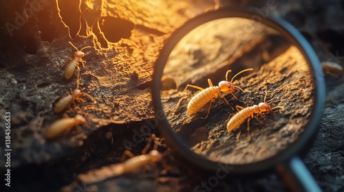 Wallpaper Mural Close-up of Termites Under a Magnifying Glass on Tree Bark in Natural Habitat at Sunset in Serene Woodland Setting Torontodigital.ca