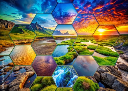 Abstract Hexagon Landscape Wallpaper: Geometric Nature Photography