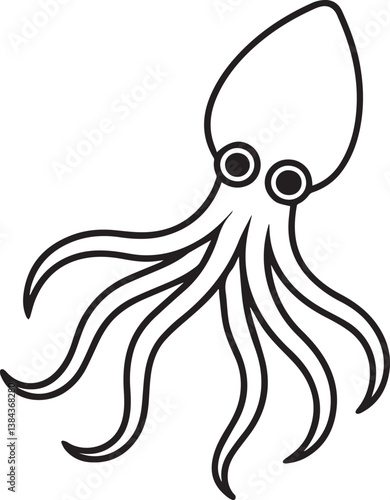 Squid line art, Squid clipart, Squid silhouette vector illustration, Squid silhouette vector black and white