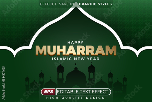 Editable 3d text effect happy muharram islamic new year