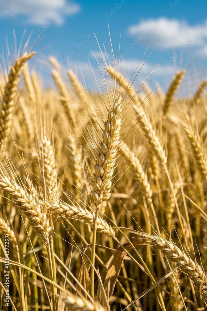 a close up of a field of wheat with a blue sky in the background a close up of a field of wheat with a blue sky in the background
