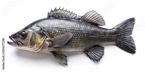 Surreal Black Sea Bass Photo: Fresh Seafood, Clipping Path, White Background, Culinary Photography, Food Image